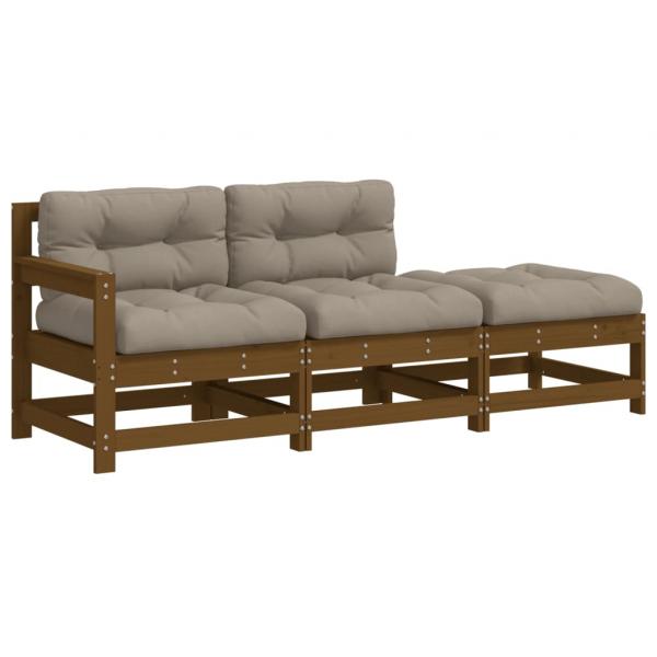 3-tlg. Garten-Lounge-Set mit Kissen Honigbraun Massivholz