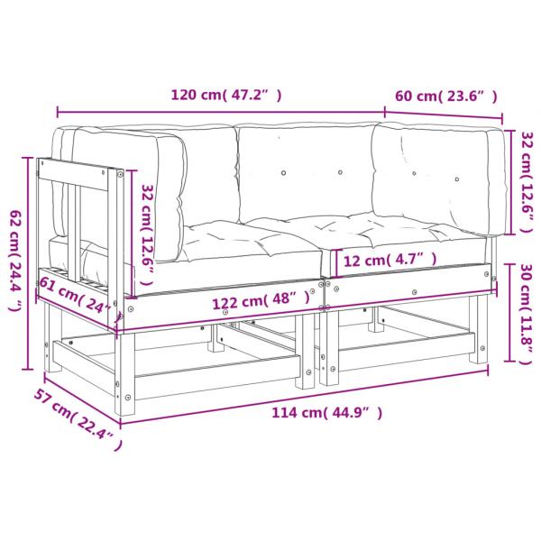 Ecksofas mit Kissen 2 Stk. Weiß Massivholz Kiefer