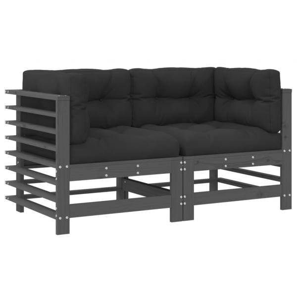 Ecksofas mit Kissen 2 Stk. Grau Massivholz Kiefer