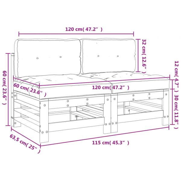 Mittelsofas mit Kissen 2 Stk. Massivholz Douglasie