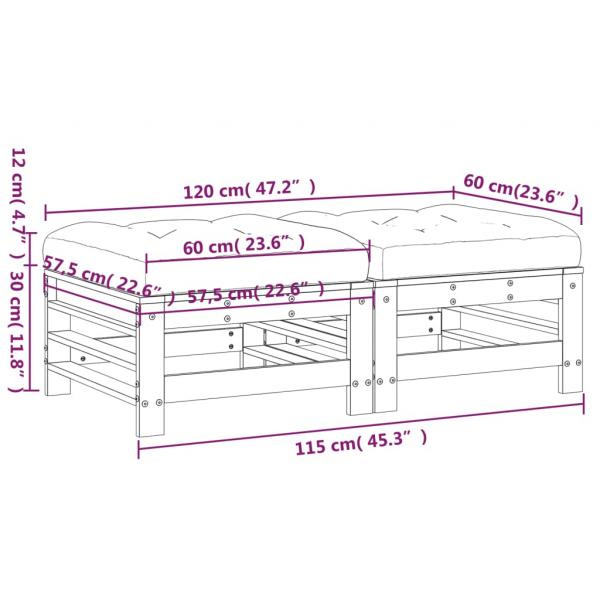 Gartenhocker mit Kissen 2 Stk. Grau Massivholz Kiefer