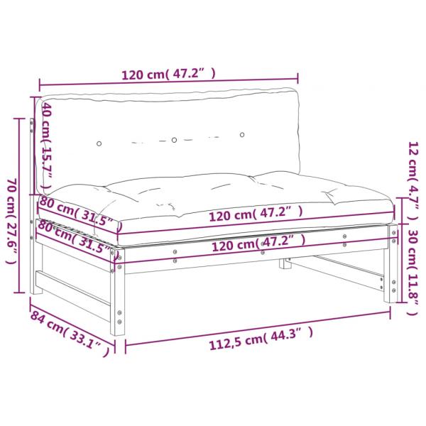 Mittelsofa Weiß 120x80 cm Massivholz Kiefer