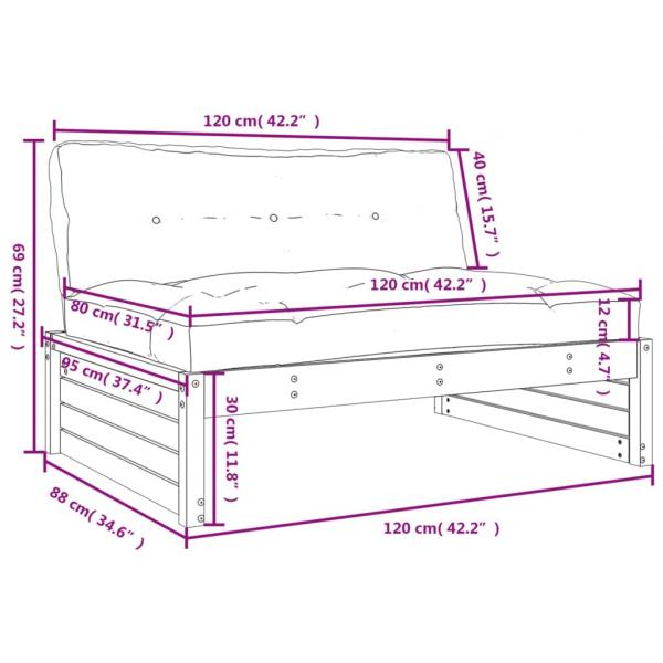 Mittelsofa Grau 120x80 cm Massivholz Kiefer