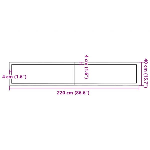 Wandregal Dunkelbraun 220x40x(2-4)cm Massivholz Eiche Behandelt