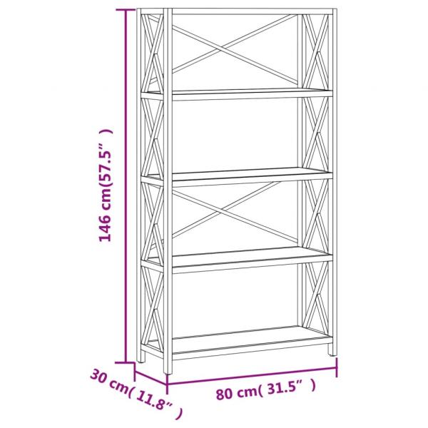 Regal mit 5 Böden 80x30x146 cm Massivholz Eiche