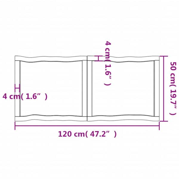 Tischplatte 120x50x(2-4) cm Massivholz Unbehandelt Baumkante