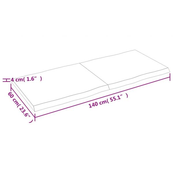 Tischplatte 140x60x(2-4) cm Massivholz Unbehandelt Baumkante