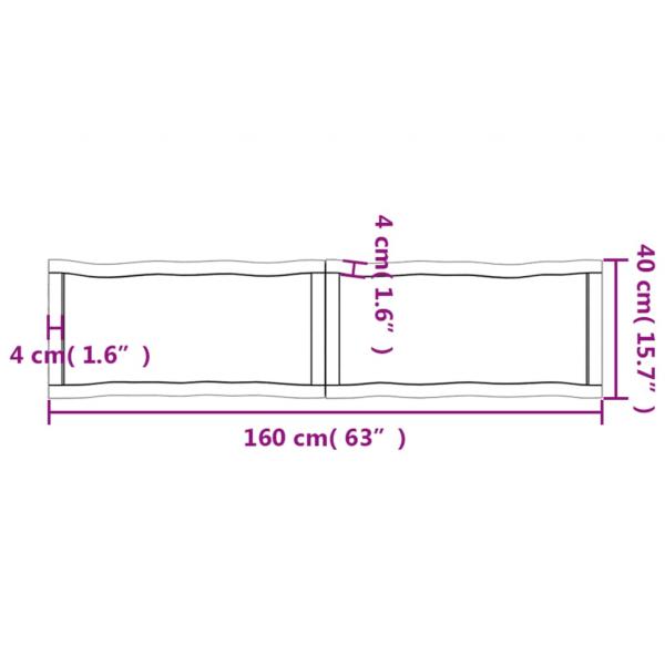 Tischplatte 160x40x(2-4) cm Massivholz Unbehandelt Baumkante