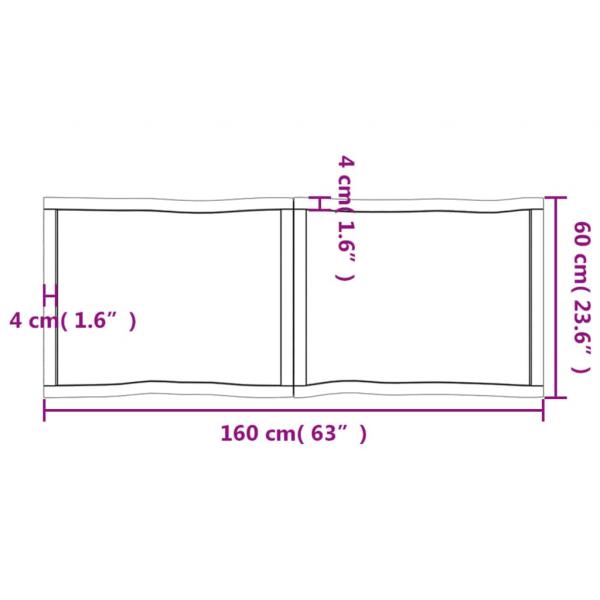 Tischplatte 160x60x(2-6) cm Massivholz Unbehandelt Baumkante