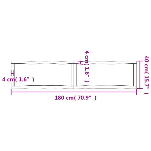 Tischplatte 180x40x(2-4) cm Massivholz Unbehandelt Baumkante