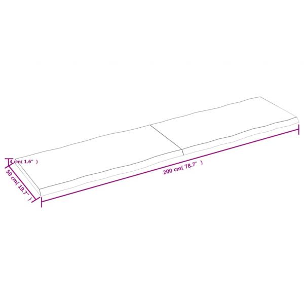 Tischplatte 200x50x(2-4) cm Massivholz Unbehandelt Baumkante