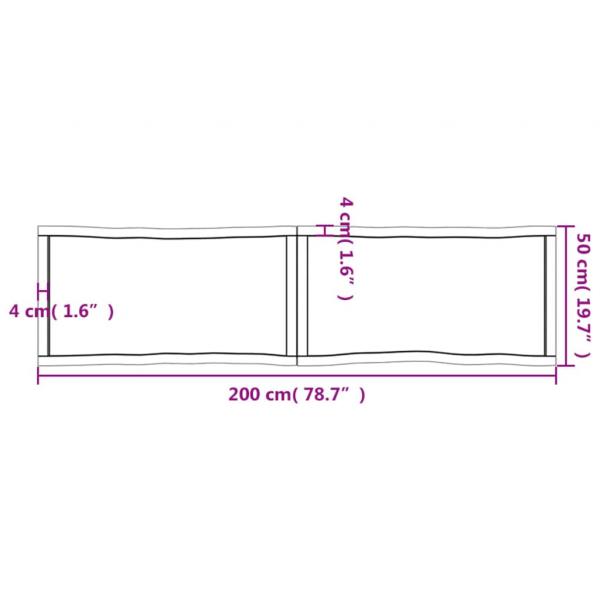 Tischplatte 200x50x(2-6) cm Massivholz Unbehandelt Baumkante