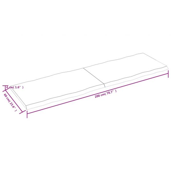 Tischplatte 200x60x(2-4) cm Massivholz Unbehandelt Baumkante