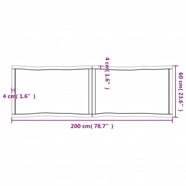 Tischplatte 200x60x(2-6) cm Massivholz Unbehandelt Baumkante