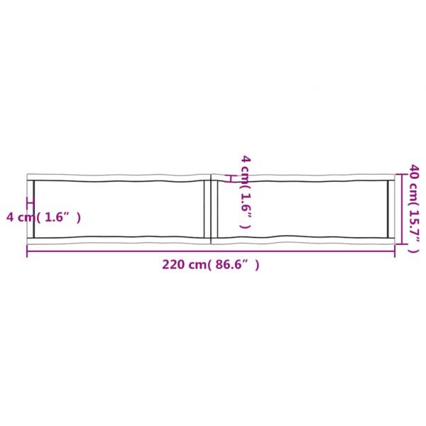 Tischplatte 220x40x(2-4) cm Massivholz Unbehandelt Baumkante