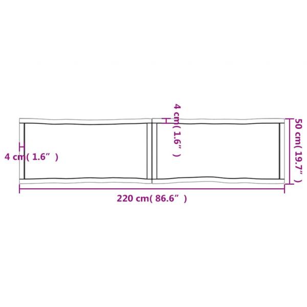 Tischplatte 220x50x(2-4) cm Massivholz Unbehandelt Baumkante