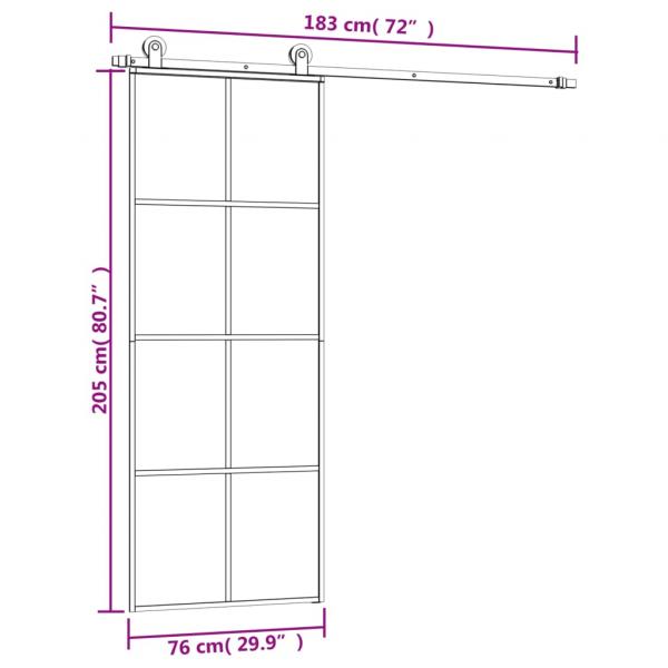 Schiebetür mit Beschlag 76x205 cm ESG-Glas & Aluminium