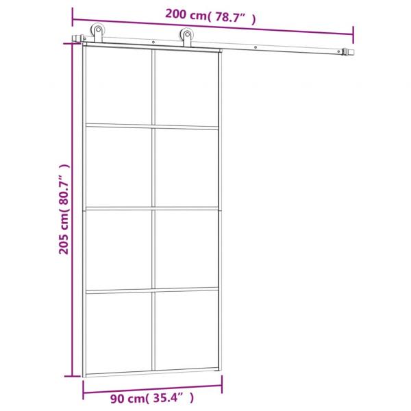 Schiebetür mit Beschlag 90x205 cm ESG-Glas & Aluminium