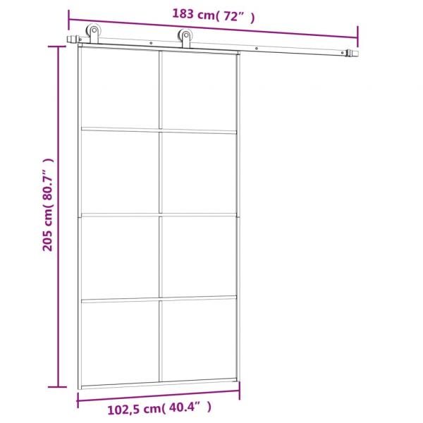 Schiebetür mit Beschlag 102,5x205 cm ESG-Glas & Aluminium