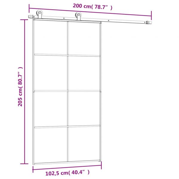 Schiebetür mit Beschlag 102,5x205 cm ESG-Glas & Aluminium