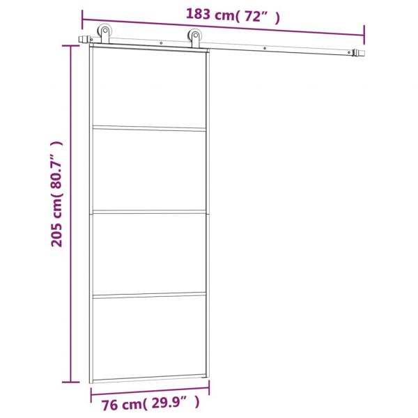 Schiebetür mit Beschlag 76x205 cm ESG-Glas & Aluminium