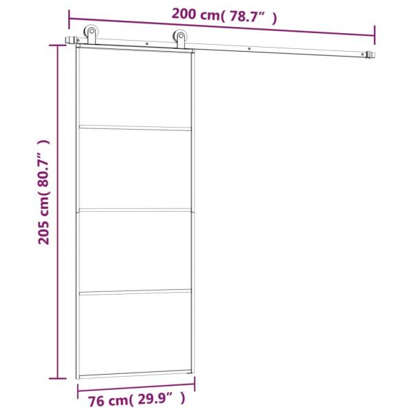 Schiebetür mit Beschlag 76x205 cm ESG-Glas & Aluminium