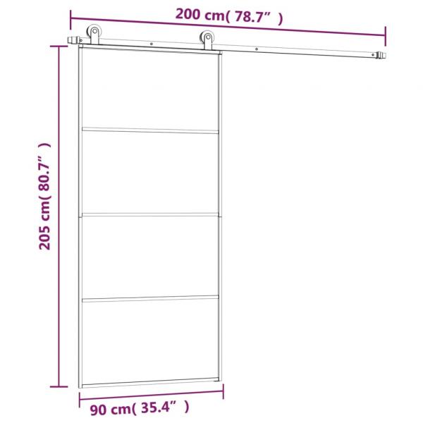 Schiebetür mit Beschlag 90x205 cm ESG-Glas & Aluminium