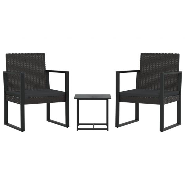 3-tlg. Garten-Lounge-Set mit Kissen Schwarz Poly Rattan