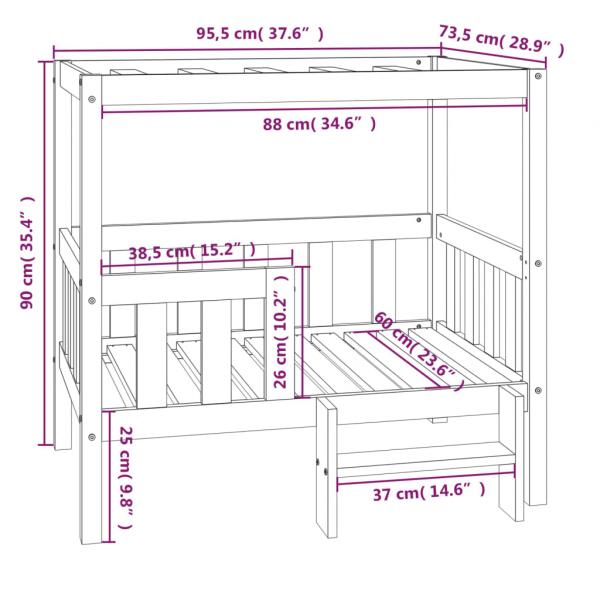 Hundebett Schwarz 95,5x73,5x90 cm Massivholz Kiefer