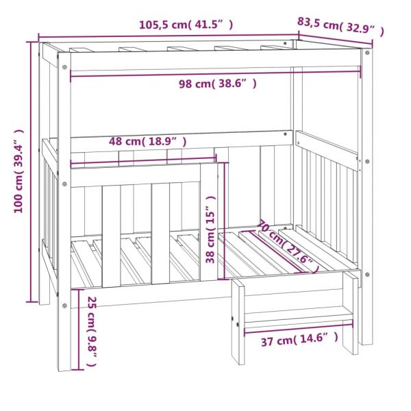 Hundebett Grau 105,5x83,5x100 cm Massivholz Kiefer