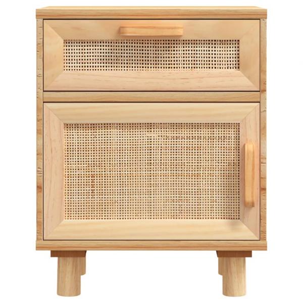 Nachttische 2 Stk. Braun Massivholz Kiefer und Natur-Rattan