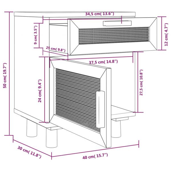 Nachttische 2 Stk. Braun Massivholz Kiefer und Natur-Rattan