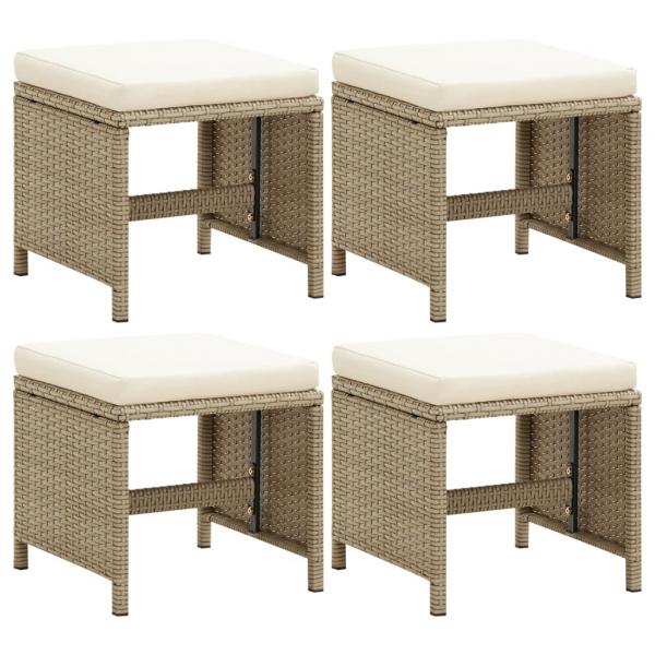 ARDEBO.de - Gartenhocker 4 Stk. mit Sitzkissen Poly Rattan Beige