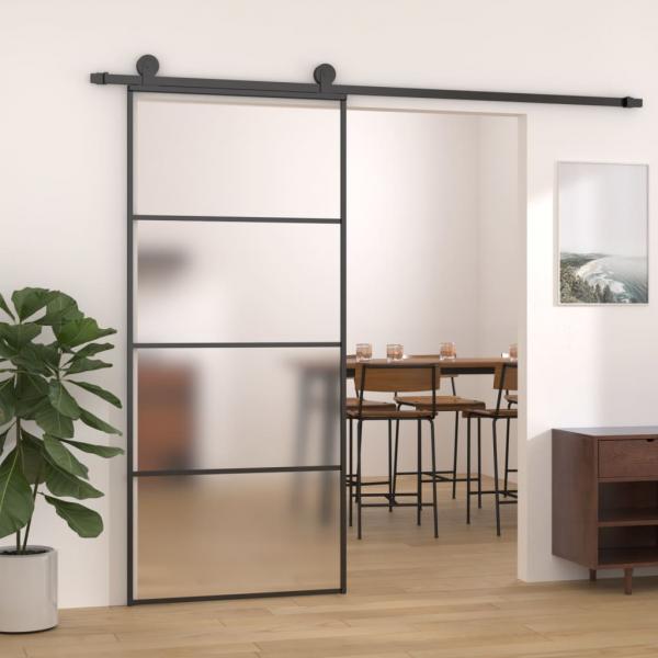 ARDEBO.de - Schiebetür ESG-Glas und Aluminium mattiert 90x205 cm Schwarz