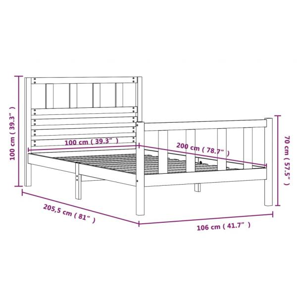 Massivholzbett Schwarz 100x200 cm