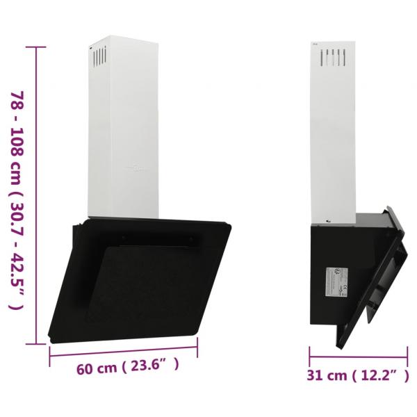 Dunstabzugshaube 60 cm Edelstahl und Hartglas Schwarz