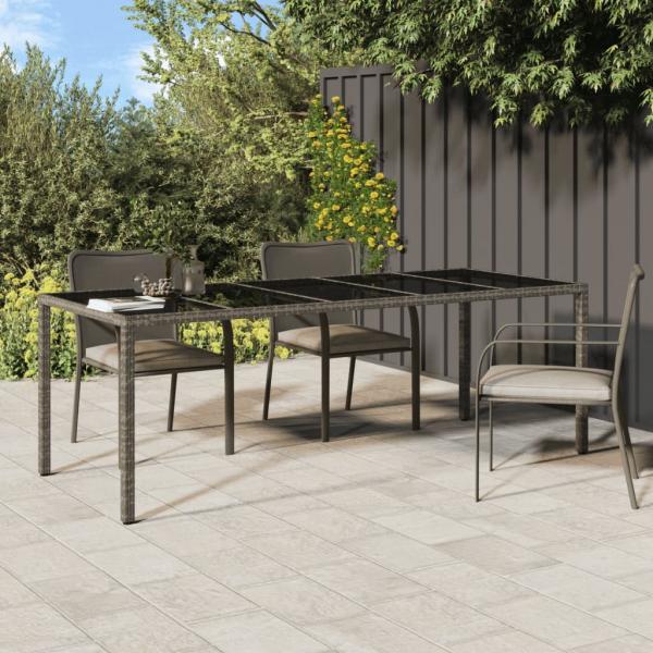 ARDEBO.de - Gartentisch Grau 250x100x75 cm Hartglas und Poly Rattan