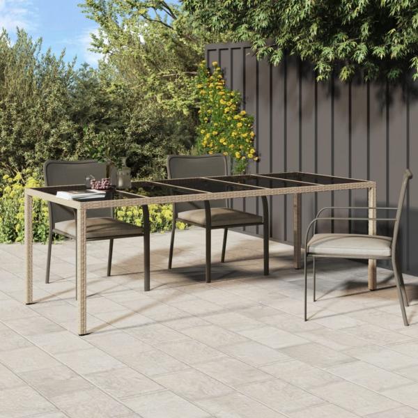 ARDEBO.de - Gartentisch Beige 250x100x75 cm Hartglas und Poly Rattan