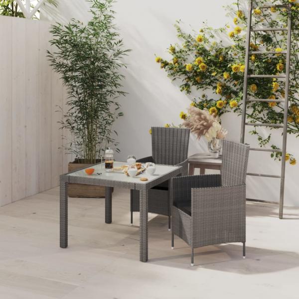 ARDEBO.de - 3-tlg. Garten-Essgruppe mit Kissen Poly Rattan Grau