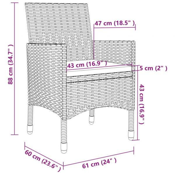 3-tlg. Garten-Essgruppe mit Kissen Poly Rattan Grau