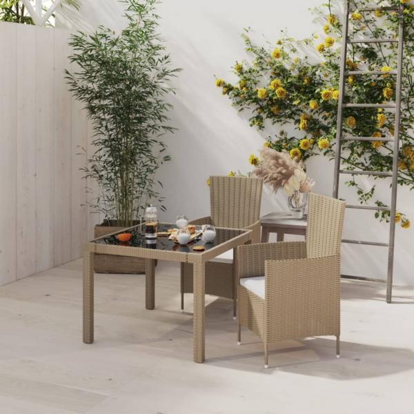 ARDEBO.de - 3-tlg. Garten-Essgruppe mit Auflagen Poly Rattan Beige