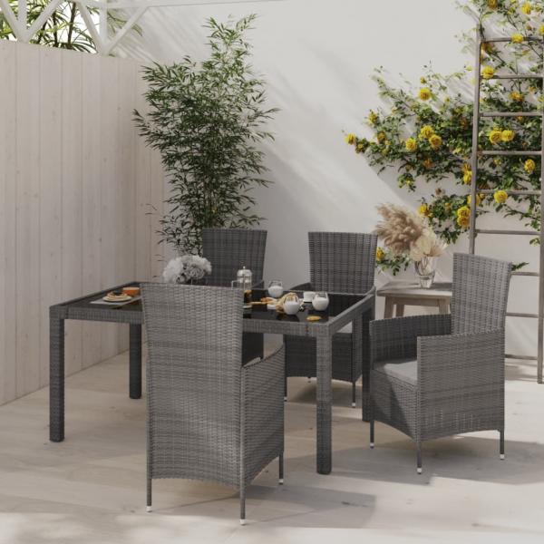 ARDEBO.de - 5-tlg. Garten-Essgruppe mit Kissen Poly Rattan Grau