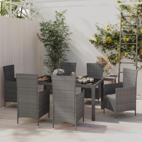 ARDEBO.de - 7-tlg. Garten-Essgruppe mit Kissen Poly Rattan Grau