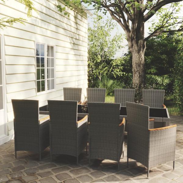 ARDEBO.de - 9-tlg. Garten-Essgruppe mit Kissen Poly Rattan Grau