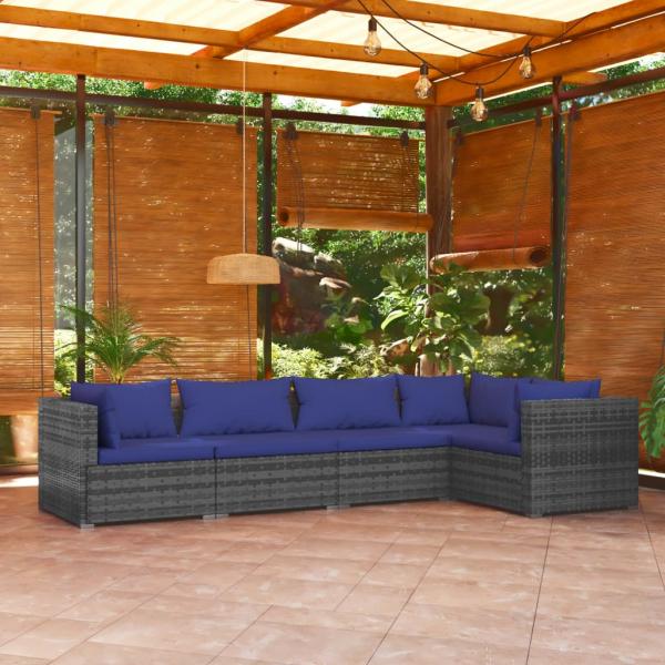 ARDEBO.de - 5-tlg. Garten-Lounge-Set mit Kissen Poly Rattan Grau