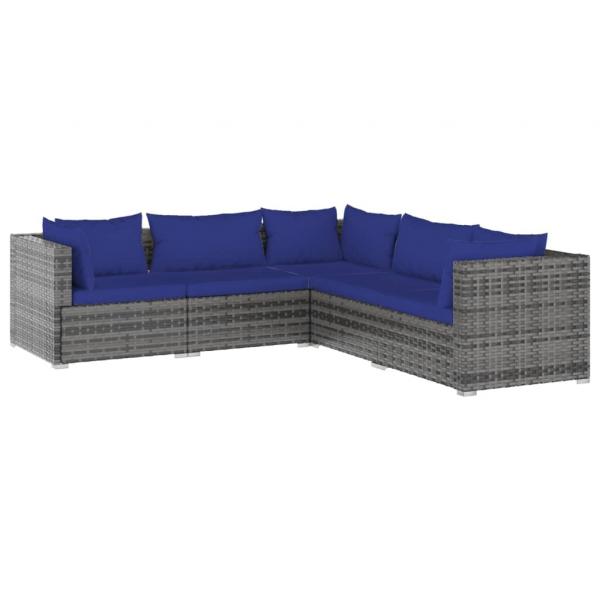 5-tlg. Garten-Lounge-Set mit Kissen Poly Rattan Grau