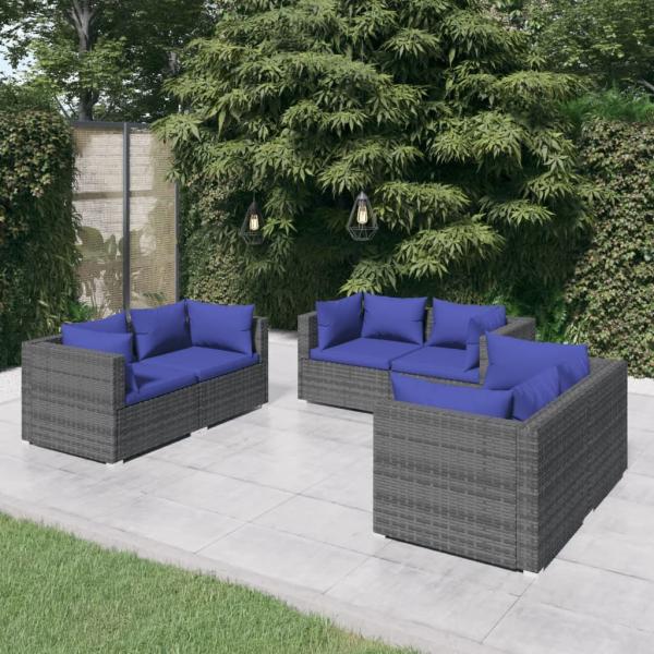 ARDEBO.de - 6-tlg. Garten-Lounge-Set mit Kissen Poly Rattan Grau