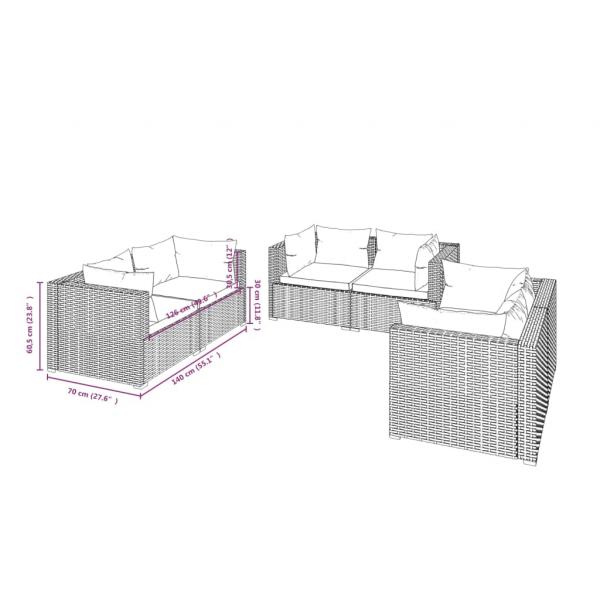 6-tlg. Garten-Lounge-Set mit Kissen Poly Rattan Grau