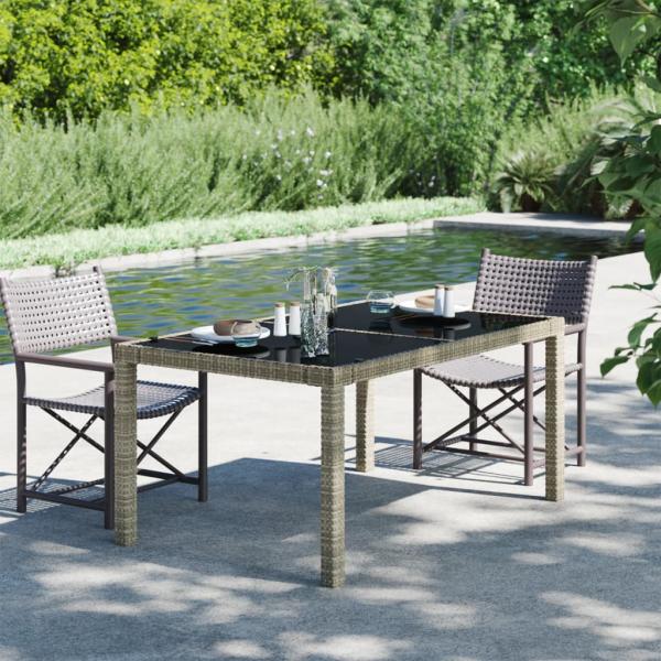 ARDEBO.de - Gartentisch 150x90x75 cm Hartglas und Poly Rattan Grau