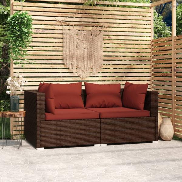 ARDEBO.de - 2-Sitzer-Sofa mit Kissen Braun Poly Rattan